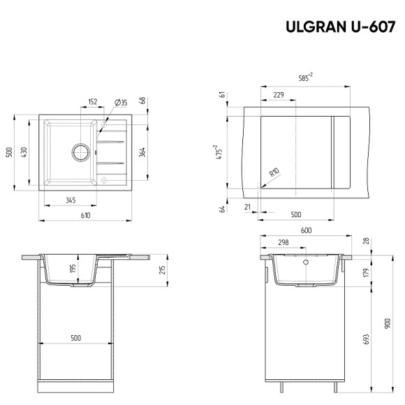 Кухонная мойка Ulgran Classic U-607-302 Песочная Кухонная мойка Ulgran Classic U-607-302 Песочная