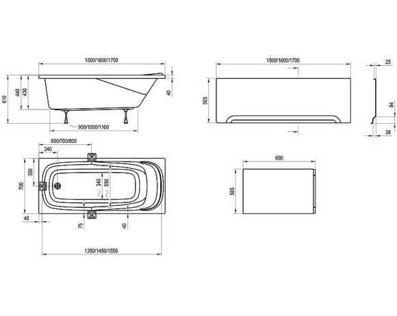 Акриловая ванна Ravak Vanda II 150x70 CO11000000 без гидромассажа