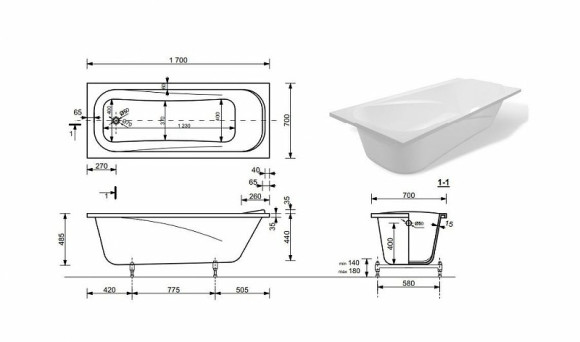 Ванна из искусственного камня Эстет Альфа 170х70 ФР-00006565 без гидромассажа Ванна из искусственного камня Эстет Альфа 170х70 ФР-00006565 без гидромассажа
