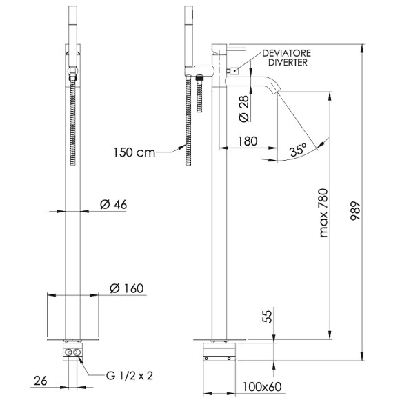 Смеситель для ванны Remer X-Style X08RL Медь глянцевая Смеситель для ванны Remer X-Style X08RL Медь глянцевая