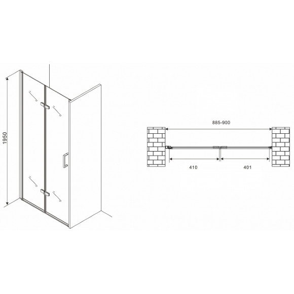 Душевая дверь Abber Zart 90 AG08090P профиль Хром стекло прозрачное Душевая дверь Abber Zart 90 AG08090P профиль Хром стекло прозрачное