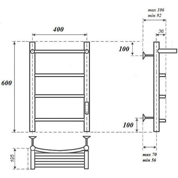 Электрический полотенцесушитель Point Афина PN04846P П3 400x600 с полкой, диммер справа Хром Электрический полотенцесушитель Point Афина PN04846P П3 400x600 с полкой, диммер справа Хром