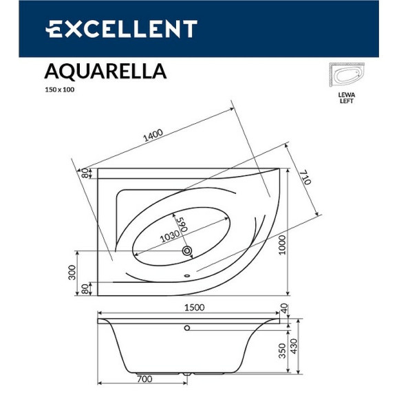 Акриловая ванна Excellent Aquarella 150x100 L WAEX.ARL15.ULTRA.BR с гидромассажем Акриловая ванна Excellent Aquarella 150x100 L WAEX.ARL15.ULTRA.BR с гидромассажем