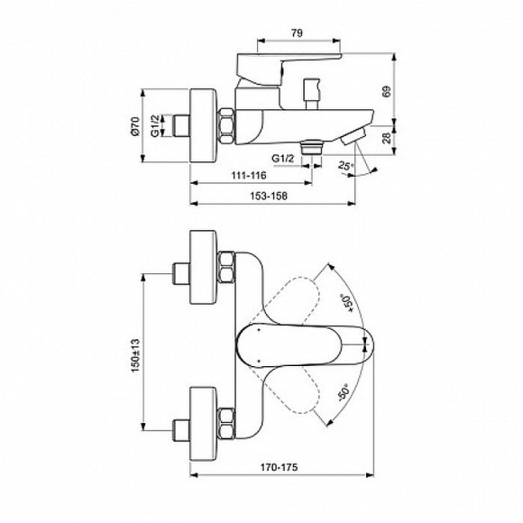 Смеситель для ванны Ideal Standard Cerafine Model O BC500AA Хром Смеситель для ванны Ideal Standard Cerafine Model O BC500AA Хром