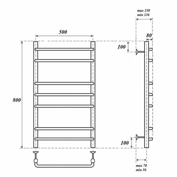 Электрический полотенцесушитель Point Нептун PN09158E П7 500x800 левый/правый Хром Электрический полотенцесушитель Point Нептун PN09158E П7 500x800 левый/правый Хром