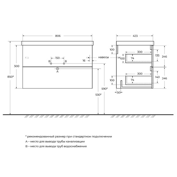 Тумба под раковину BelBagno Due 80 DUE-800-2C-SO-BL-P подвесная Bianco Lucido
