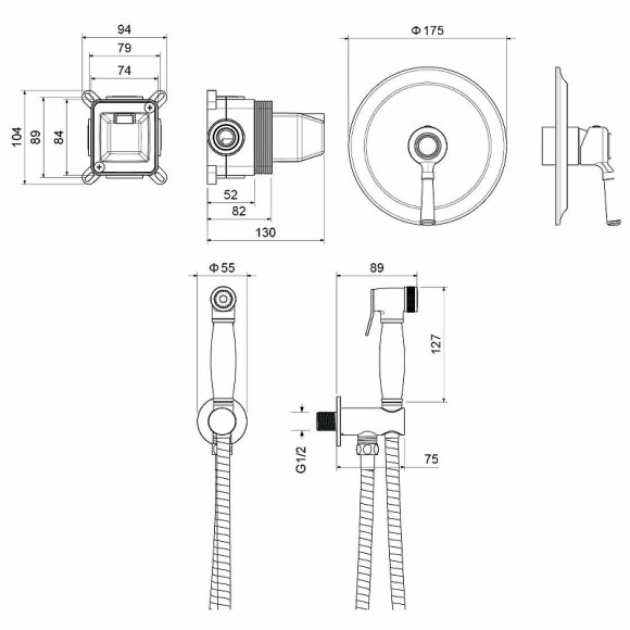 Гигиенический душ со смесителем Aquatek Классик AQ1519MB Черный матовый
