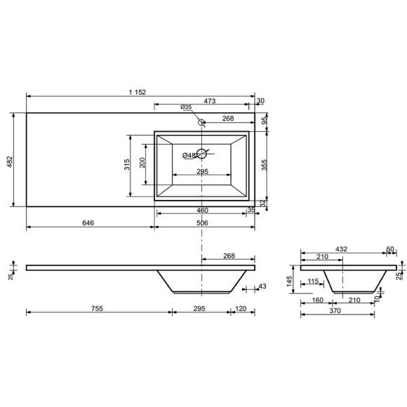 Тумба с раковиной Эстет Dallas Luxe 115 R ФР-00002306 подвесная Белая