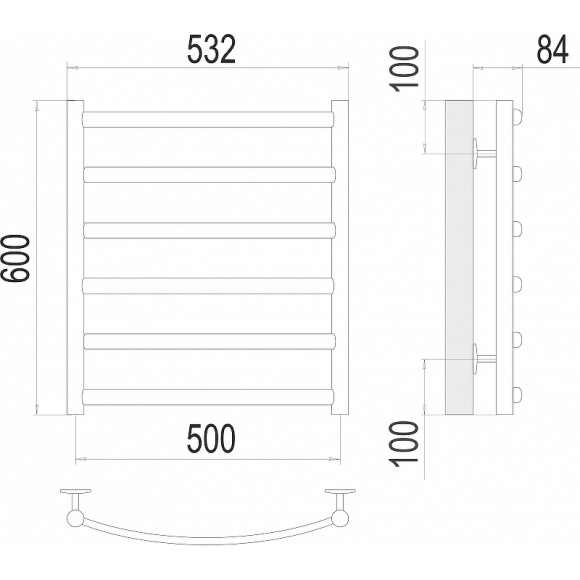 Водяной полотенцесушитель Terminus Атланта+ П6 500x600 4670078529985 Хром, нижнее подключение, G 1/2" ВР