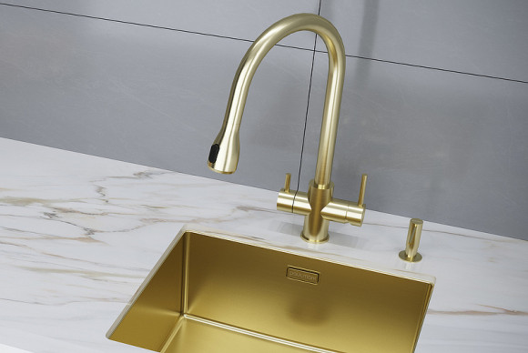 Смеситель для кухни Paulmark Lange La214212-SBG Светлое брашированное золото