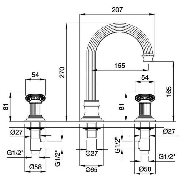 Смеситель для раковины Cezares Olimp OLIMP-BLS2-A-03/24-Sw Золото 24 карат