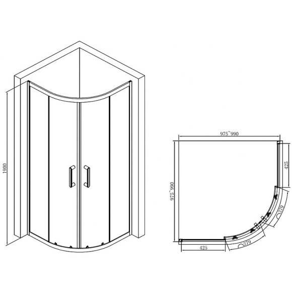 Душевой уголок Abber 100х100 AG01100B профиль Черный стекло прозрачное Душевой уголок Abber 100х100 AG01100B профиль Черный стекло прозрачное