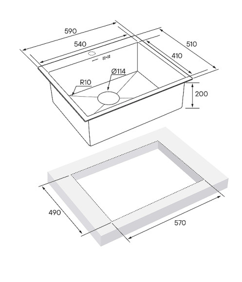 Кухонная мойка Paulmark Kroner 59 PM215951-GM Вороненая сталь Кухонная мойка Paulmark Kroner 59 PM215951-GM Вороненая сталь
