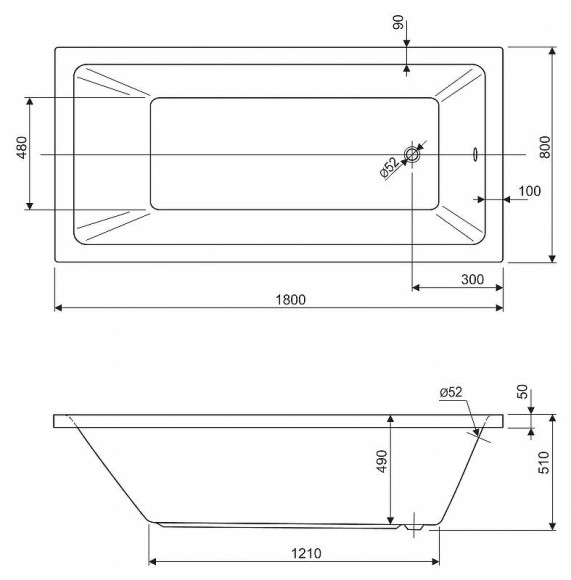 Акриловая ванна Cezares Plane Solo 180x80 PLANE SOLO-180-80-49-W37 без гидромассажа