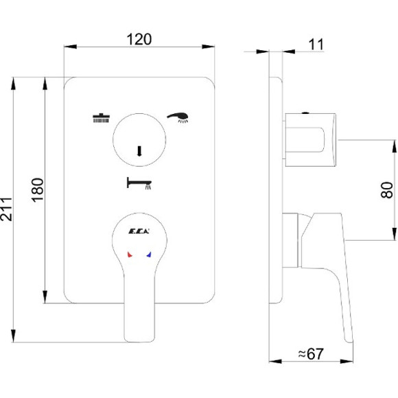 Смеситель для душа E.C.A. Luna 102167306EX-K Хром Смеситель для душа E.C.A. Luna 102167306EX-K Хром