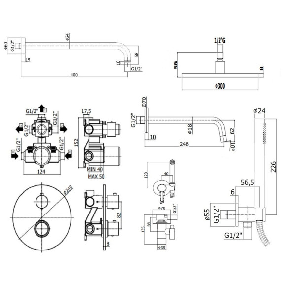 Душевая система Paffoni Light KITZLIQ019BO046KING с термостатом и гигиеническим душем Белый матовый