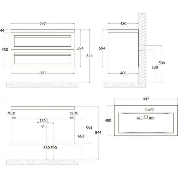 Тумба под раковину Art&Max AM-Platino-1000-2C-SO-NM подвесная Черная матовая Тумба под раковину Art&Max AM-Platino-1000-2C-SO-NM подвесная Черная матовая