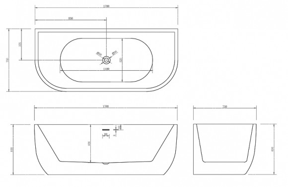 Акриловая ванна Abber 170х75 AB9316 без гидромассажа Акриловая ванна Abber 170х75 AB9316 без гидромассажа