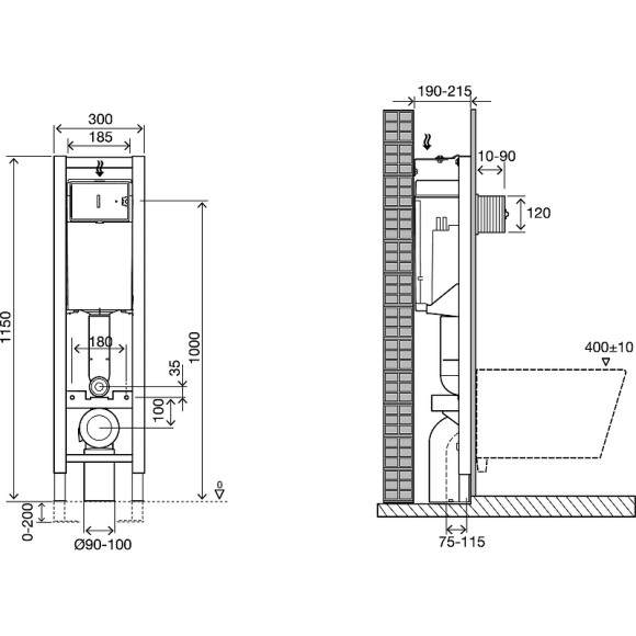 Инсталляция Jacob Delafon E33130RU-NF для унитаза без клавиши смыва Инсталляция Jacob Delafon E33130RU-NF для унитаза без клавиши смыва