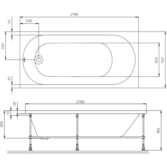 Акриловая ванна AM.PM X-Joy 170х75 W94A-170-075W-A без гидромассажа