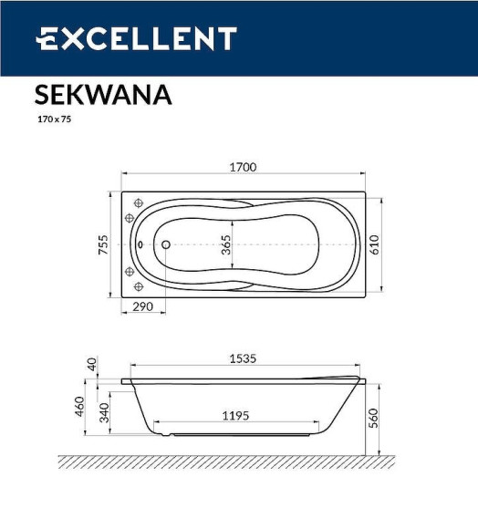 Акриловая ванна Excellent Sekwana 170x75 WAEX.SEK17.RELAX.GL с гидромассажем Акриловая ванна Excellent Sekwana 170x75 WAEX.SEK17.RELAX.GL с гидромассажем
