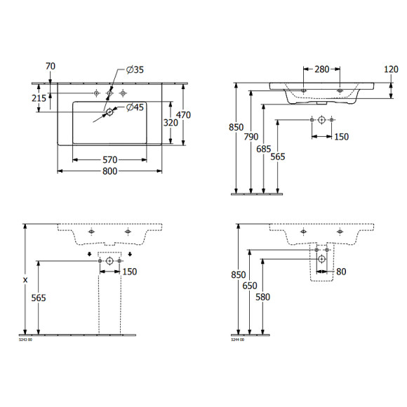 Раковина Villeroy&Boch Subway 3.0 80 4A708001 Альпийский белый