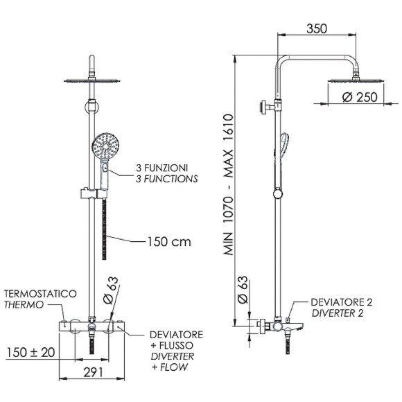 Душевая система Remer Elegance EQ34A8MPUFM25NO с термостатом Черная матовая Душевая система Remer Elegance EQ34A8MPUFM25NO с термостатом Черная матовая