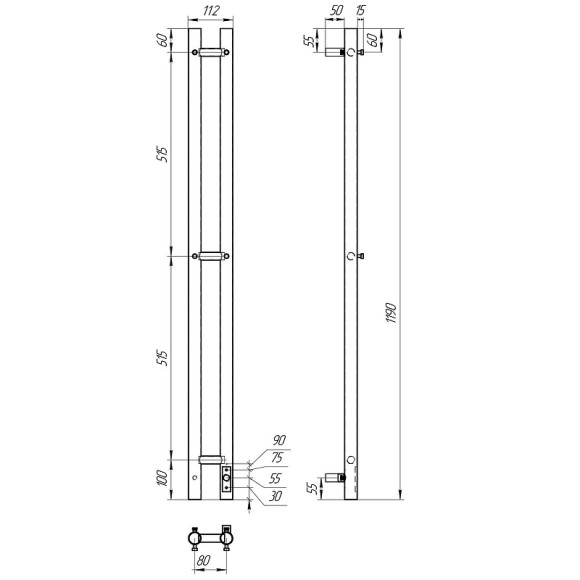 Электрический полотенцесушитель Point Деметра PN12812 П3 80x1200 диммер справа Хром Электрический полотенцесушитель Point Деметра PN12812 П3 80x1200 диммер справа Хром