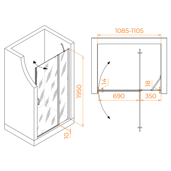Душевая дверь RGW Leipzig LE-004-B 110 351200411-14 профиль Черный стекло прозрачное