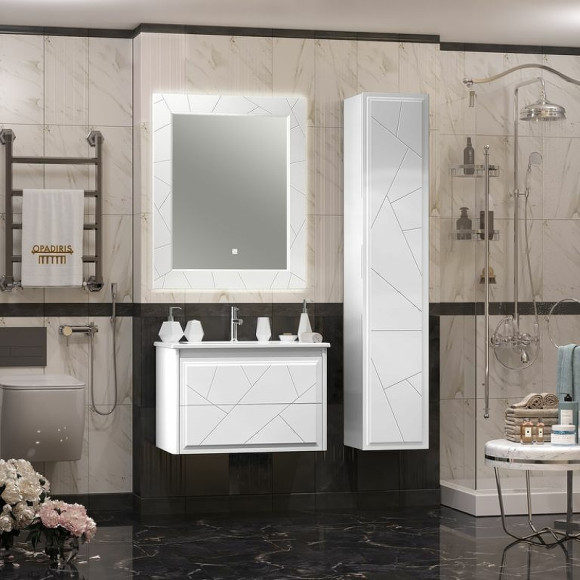 Зеркало Opadiris Луиджи 80 00-00006554 с подсветкой Белое матовое с бесконтактным выключателем и подогревом