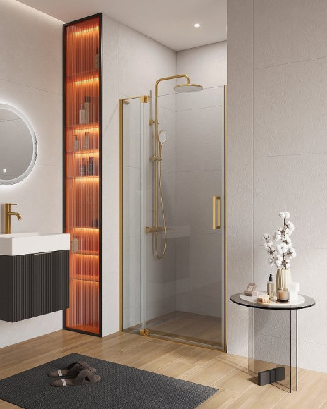 Душевая дверь Cezares Slider 100 SLIDER-B-1-90/100-C-BORO профиль Брашированное золото стекло прозрачное