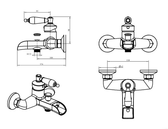 Смеситель для ванны Boheme Vogue 203-BSW Бронза