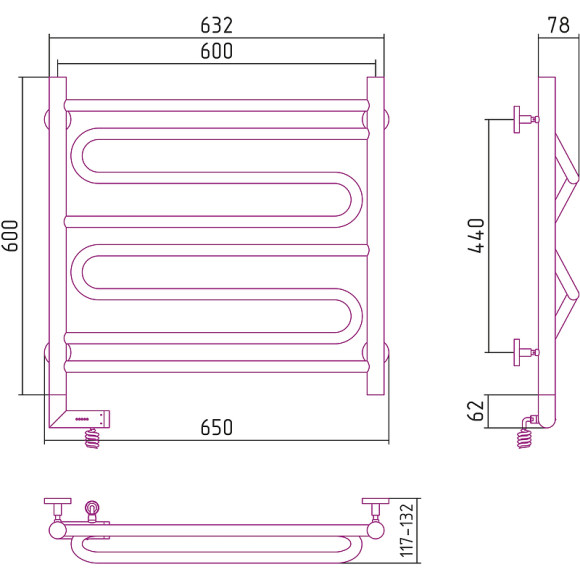 Электрический полотенцесушитель Сунержа Элегия 2.0 600x600 L 00-5218-6060 Хром