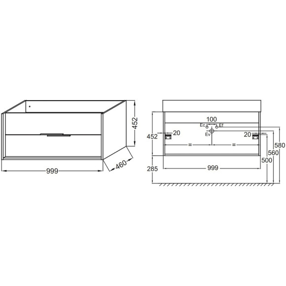 Тумба под раковину Jacob Delafon Vivienne 100 EB1585-N18-S40 подвесная Белая Серая Тумба под раковину Jacob Delafon Vivienne 100 EB1585-N18-S40 подвесная Белая Серая