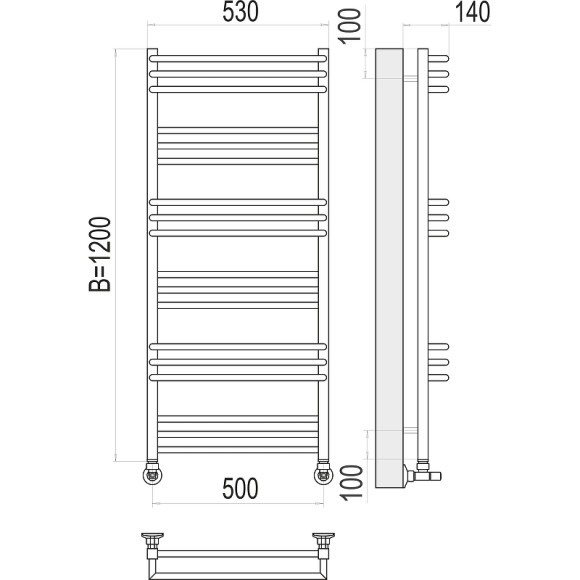 Водяной полотенцесушитель Terminus Кельн П18 500х1200 4630080268371 Хром, нижнее подключение, G 1/2" ВР, с комплектом вентилей Водяной полотенцесушитель Terminus Кельн П18 500х1200 4630080268371 Хром, нижнее подключение, G 1/2" ВР, с комплектом вентилей