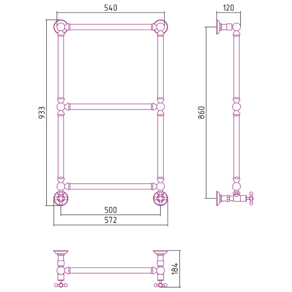 Водяной полотенцесушитель Сунержа Ренессанс 1304 860х500 03-0280-8650 Золото