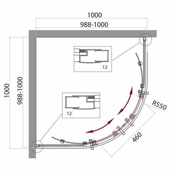 Душевой уголок BelBagno Uno 100х100 UNO-195-R-2-100-CH-CR профиль Хром стекло шиншилла