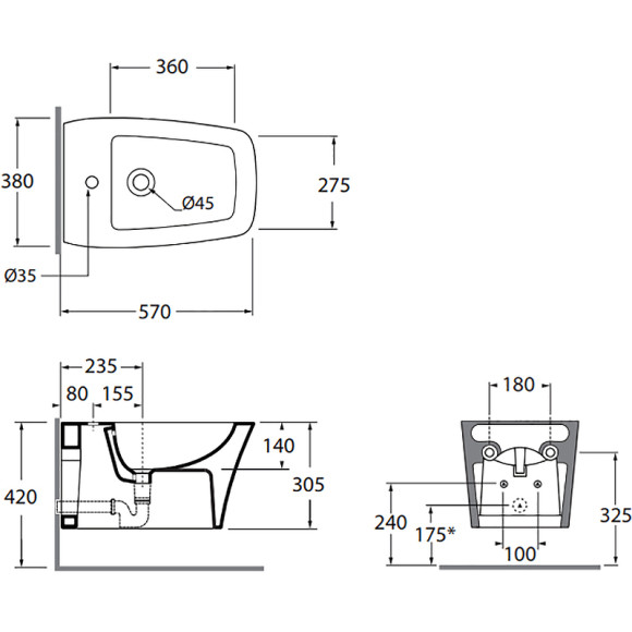 Биде Azzurra Hera HEBKS000000MBI*1 подвесное Белое