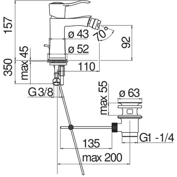 Смеситель для биде Nobili Sofi SI98119/1CR Хром Смеситель для биде Nobili Sofi SI98119/1CR Хром