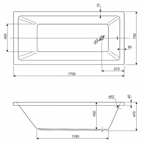 Акриловая ванна Cezares Plane Solo 170x75 PLANE SOLO-170-75-45-W37 без гидромассажа Акриловая ванна Cezares Plane Solo 170x75 PLANE SOLO-170-75-45-W37 без гидромассажа