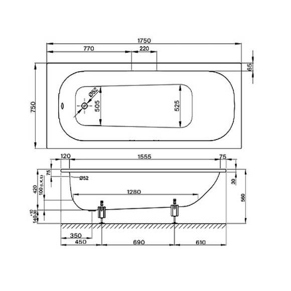 Стальная ванна Bette Form 175x75 2949-000 AD с шумоизоляцией Стальная ванна Bette Form 175x75 2949-000 AD с шумоизоляцией