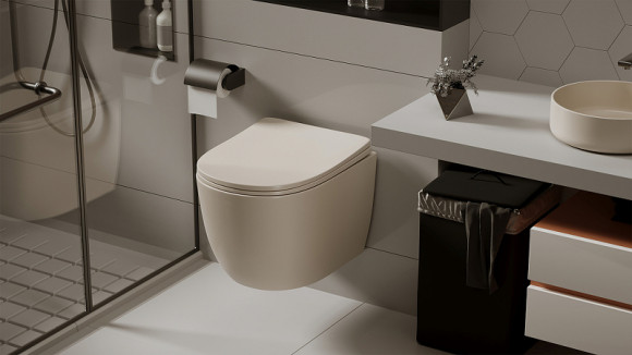 Унитаз Abber Bequem AC1101MBE подвесной Бежевый матовый с сиденьем Микролифт Унитаз Abber Bequem AC1101MBE подвесной Бежевый матовый с сиденьем Микролифт