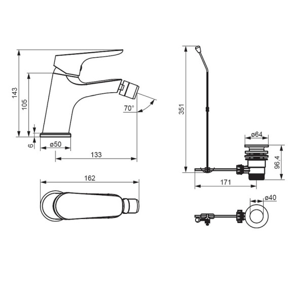 Смеситель для биде Damixa Jupiter 770240300 Черный матовый