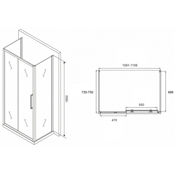 Душевой уголок Abber Schwarzer Diamant 110x75 AG30110MH-S75M-S75M профиль Хром стекло матовое Душевой уголок Abber Schwarzer Diamant 110x75 AG30110MH-S75M-S75M профиль Хром стекло матовое