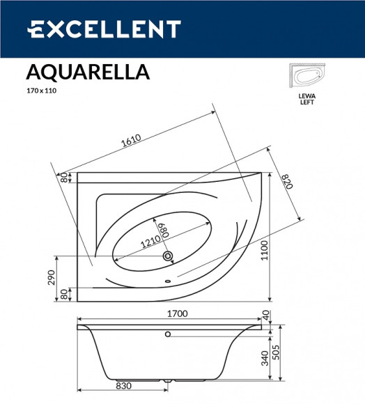 Акриловая ванна Excellent Aquarella 170x110 L WAEX.ARL17.RELAX.CR с гидромассажем Акриловая ванна Excellent Aquarella 170x110 L WAEX.ARL17.RELAX.CR с гидромассажем