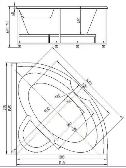 Акриловая ванна Aquatek Поларис-1 140х140 POL1-0000030 без гидромассажа с фронтальной панелью с каркасом (вклеенный) со слив-переливом Акриловая ванна Aquatek Поларис-1 140х140 POL1-0000030 без гидромассажа с фронтальной панелью с каркасом (вклеенный) со слив-переливом