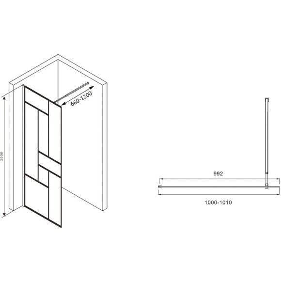 Душевая перегородка Abber Immer Offen 100 AG63100B профиль Черный стекло прозрачное Душевая перегородка Abber Immer Offen 100 AG63100B профиль Черный стекло прозрачное