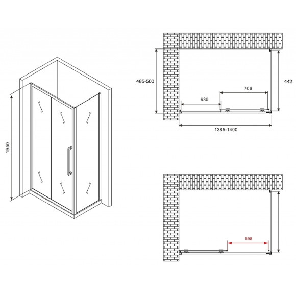 Душевой уголок Abber Schwarzer Diamant 140x50 AG30140BH-S50B профиль Черный стекло прозрачное Душевой уголок Abber Schwarzer Diamant 140x50 AG30140BH-S50B профиль Черный стекло прозрачное