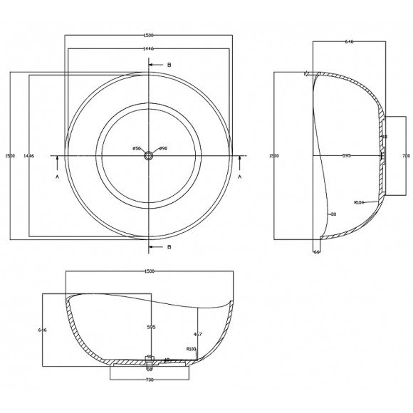 Ванна из полиэфирной смолы Abber Kristall 150х150 AT9705Koralle Розовая без гидромассажа