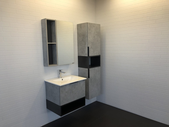 Зеркальный шкаф Comforty Франкфурт 60 00-00004331 Бетон светлый Черное матовое Зеркальный шкаф Comforty Франкфурт 60 00-00004331 Бетон светлый Черное матовое